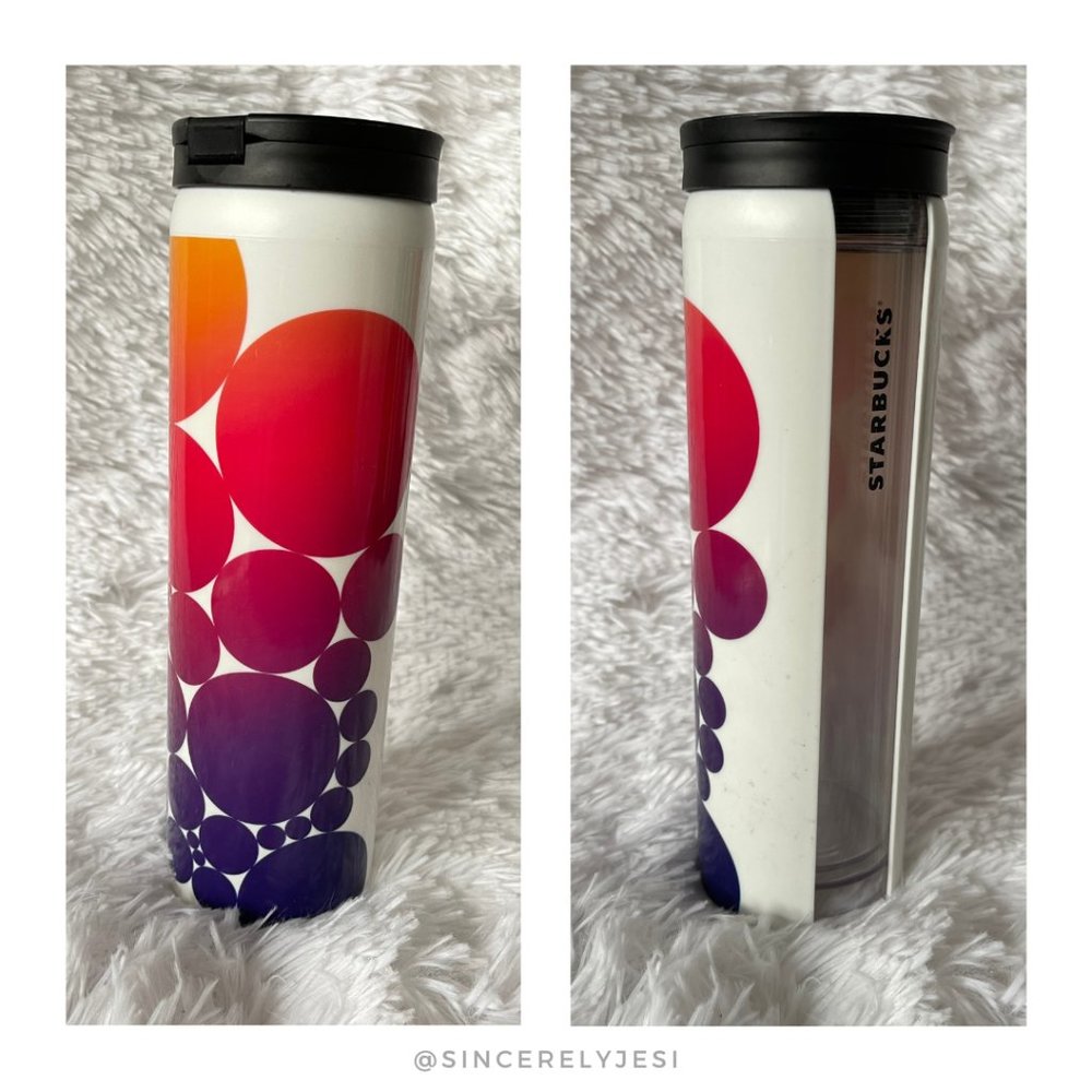 Starbucks ▪ Flip Top Multi-Color Sunset Ombre Circle Dot Plastic Travel Tumbler